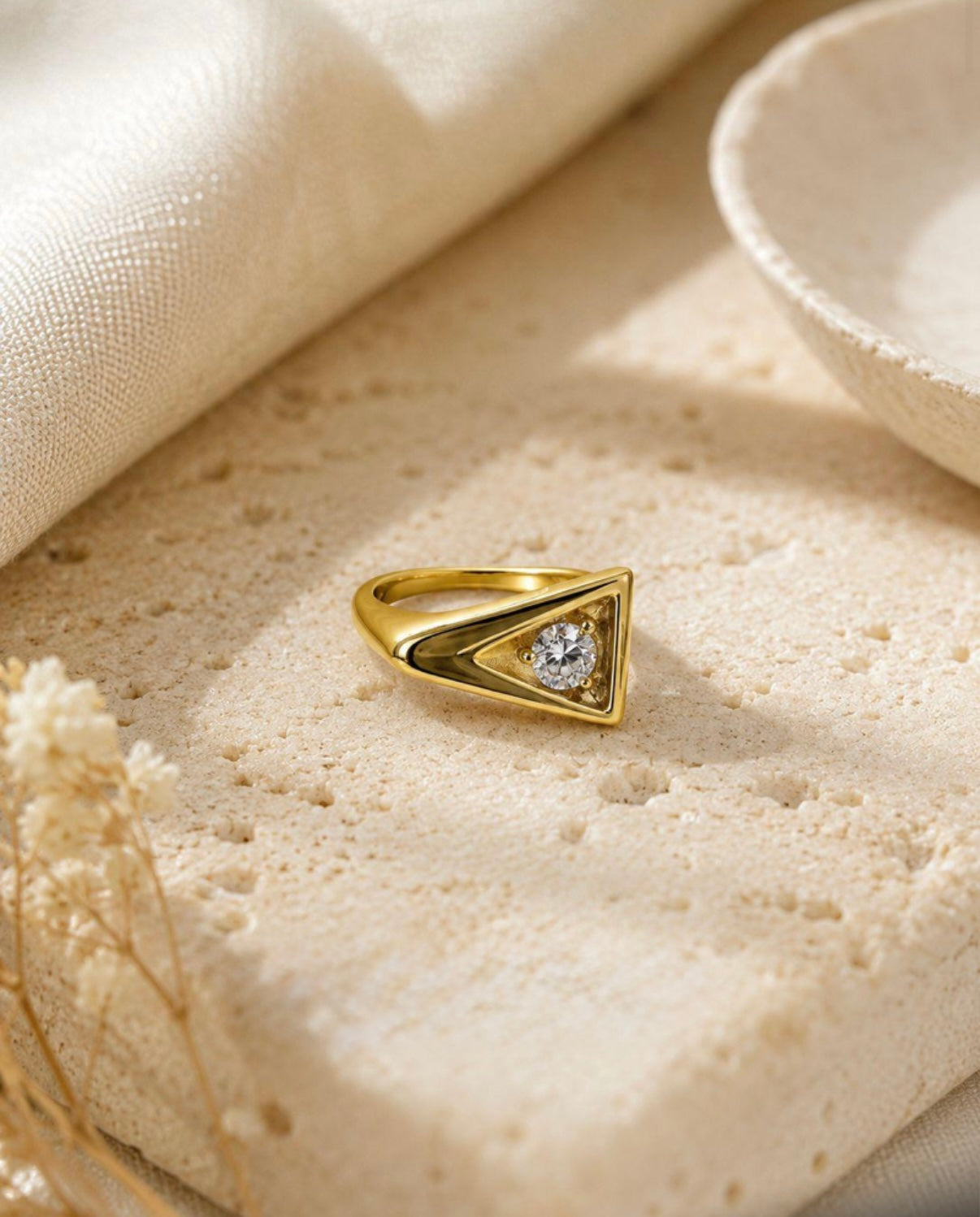 Triangle Signet Pinky Ring with Solitaire CZ