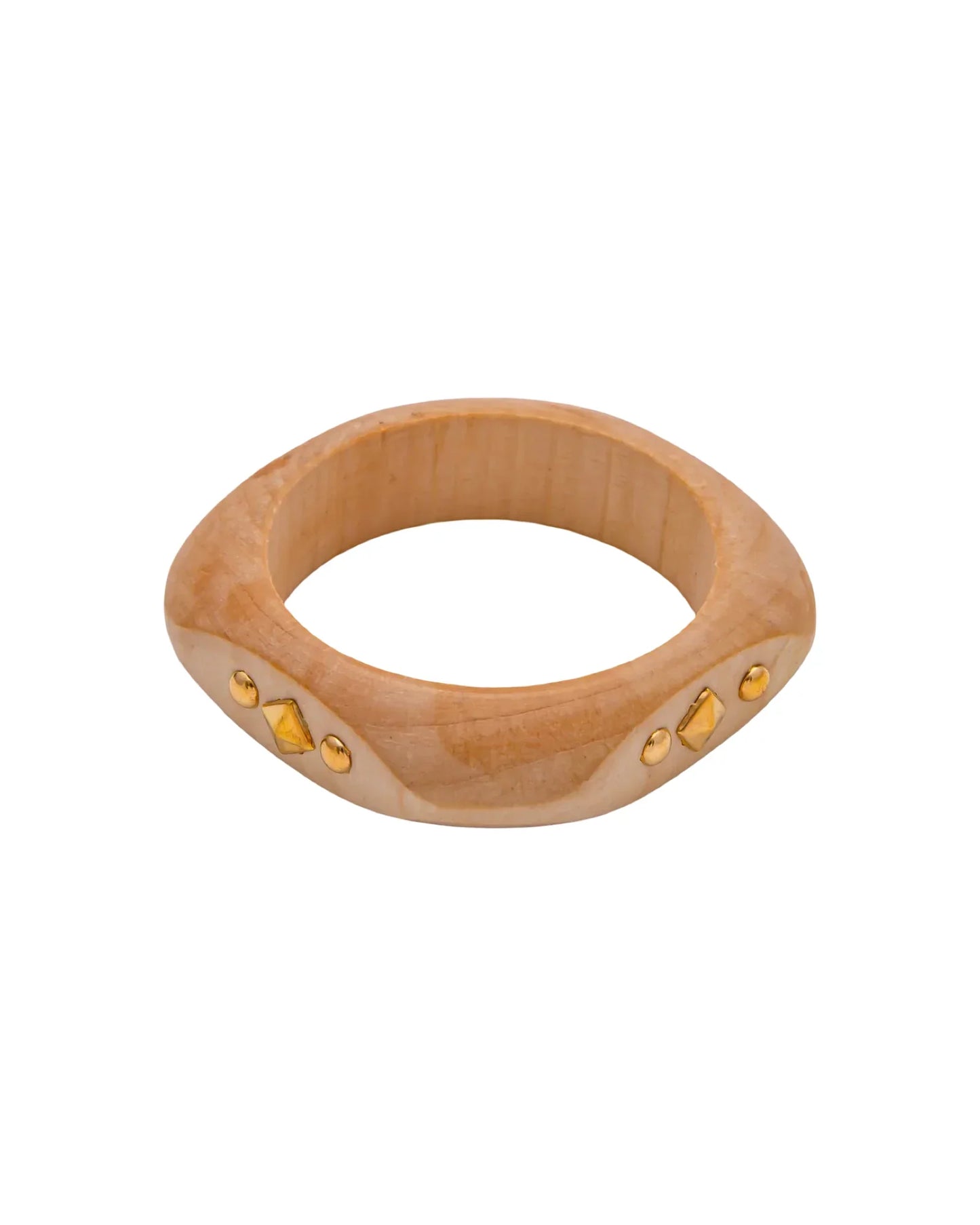 Gold Studded Chunky Wooden Bangle Bracelet | Statement Boho Bracelet