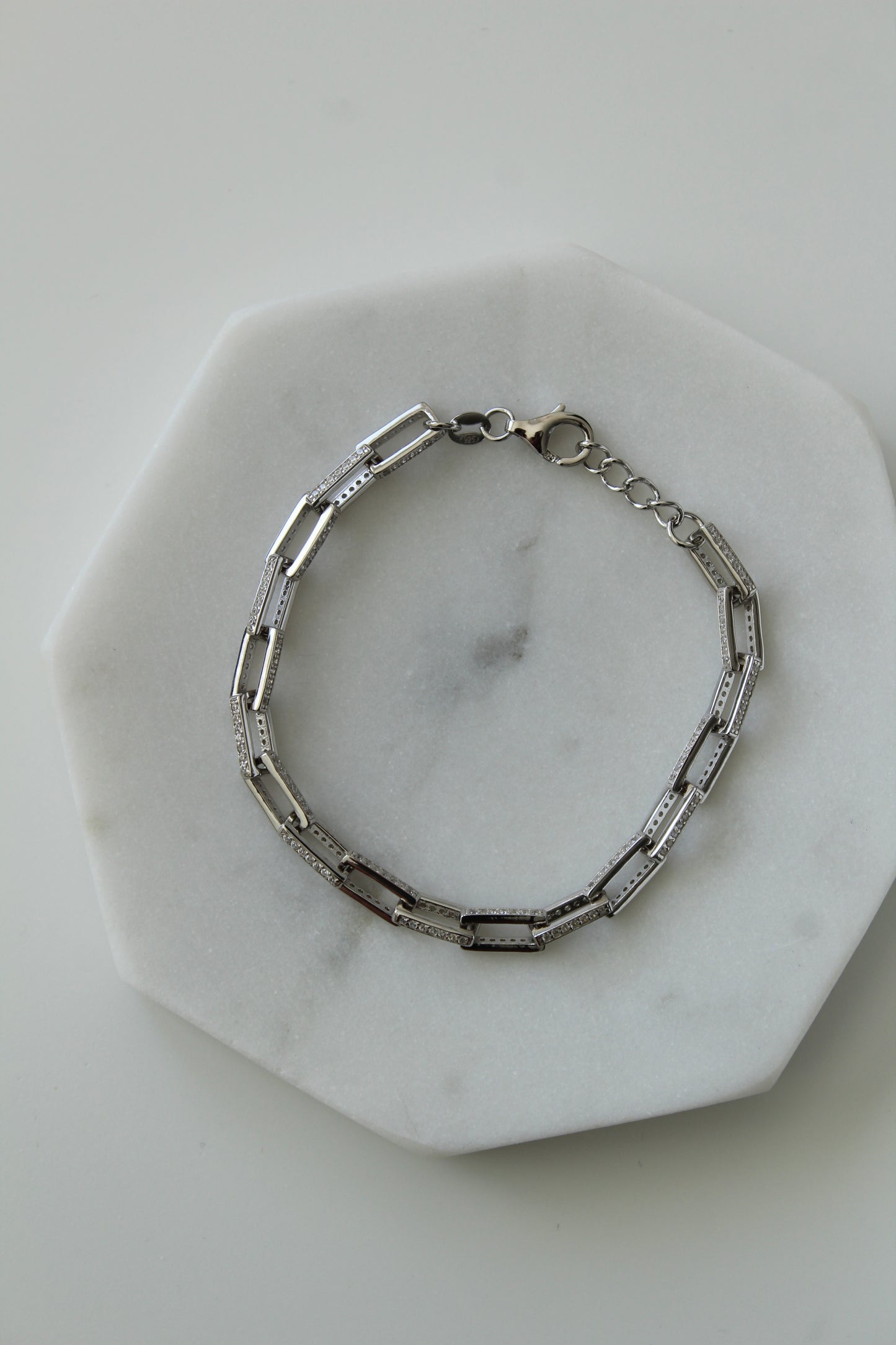 Silver Micropave Paperclip Bracelet
