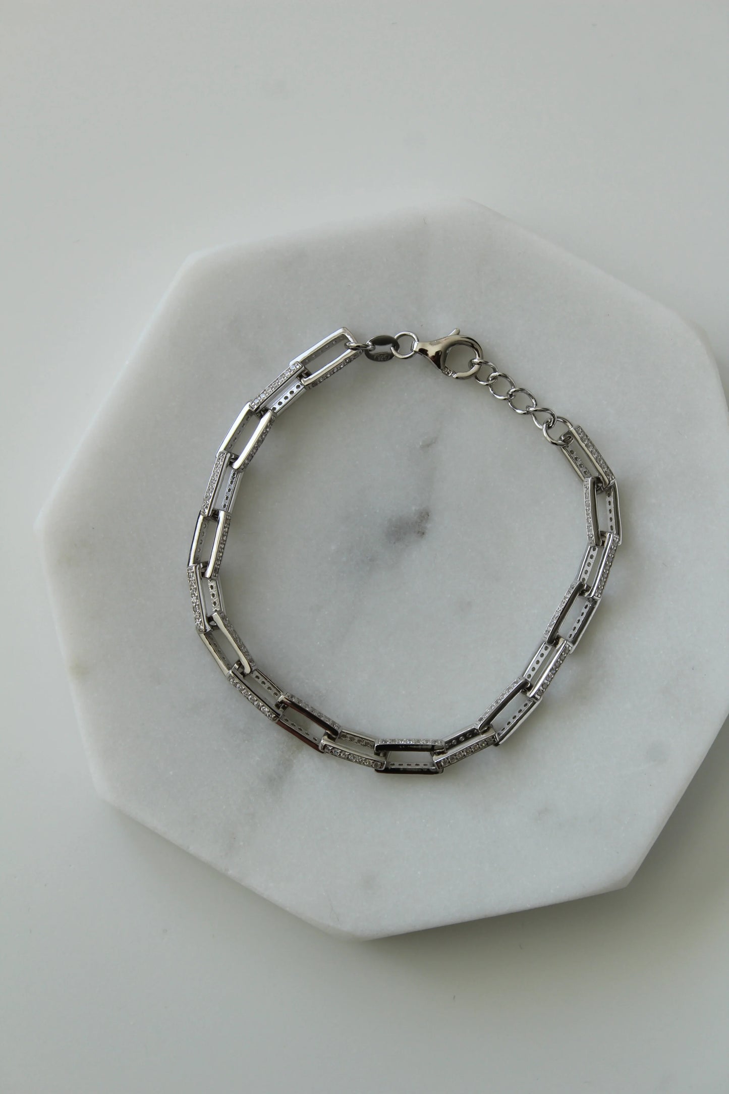 Silver Micropave Paperclip Bracelet