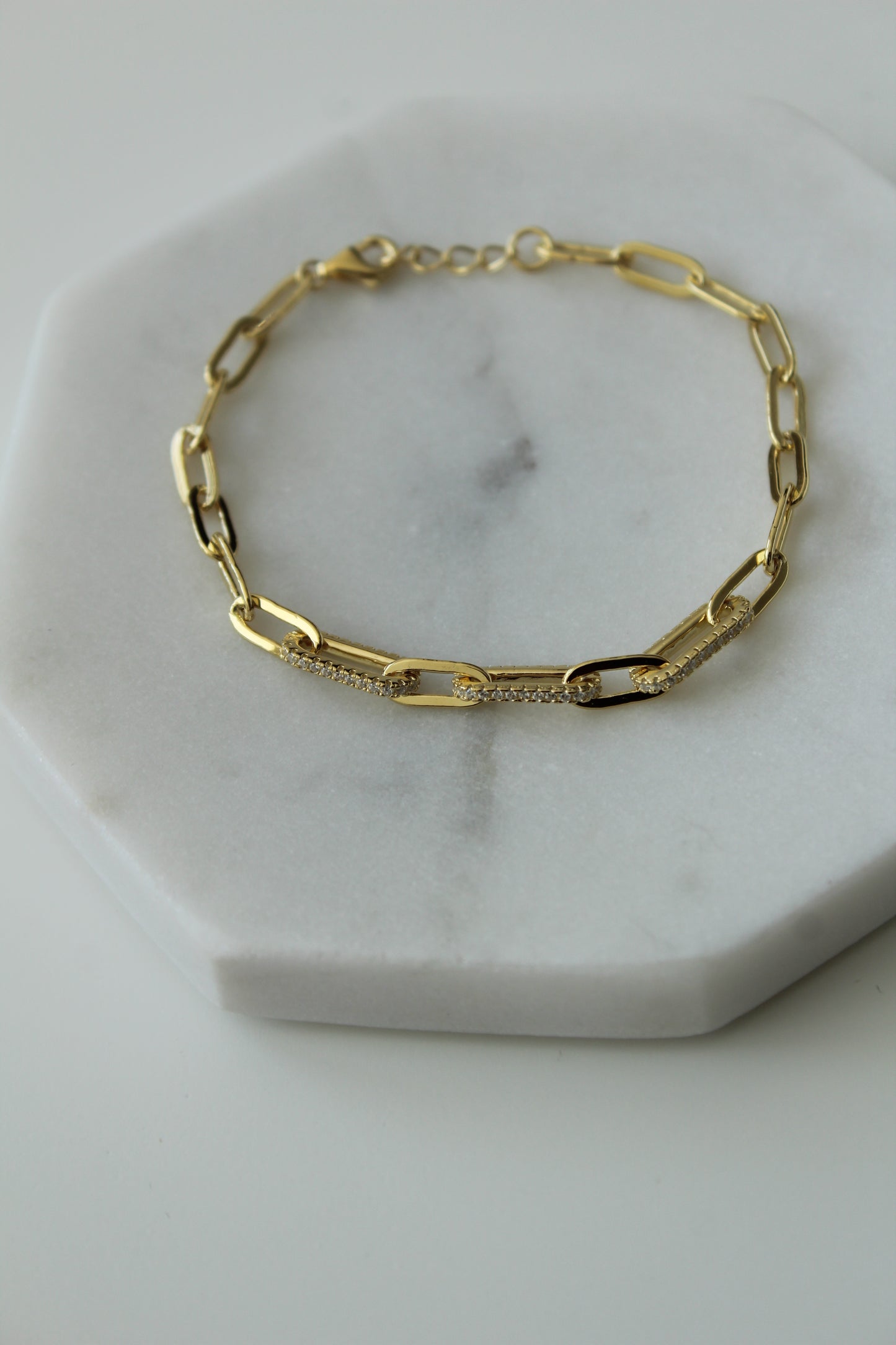 Micropave Oval Paperclip Bracelet