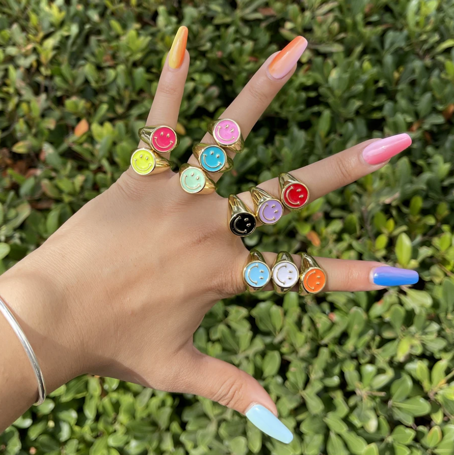 Happy face signet deals ring