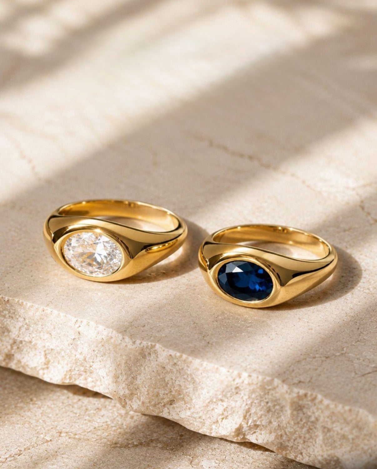 Bezel-Set Oval Signet Pinky Ring (CZ or Sapphire)