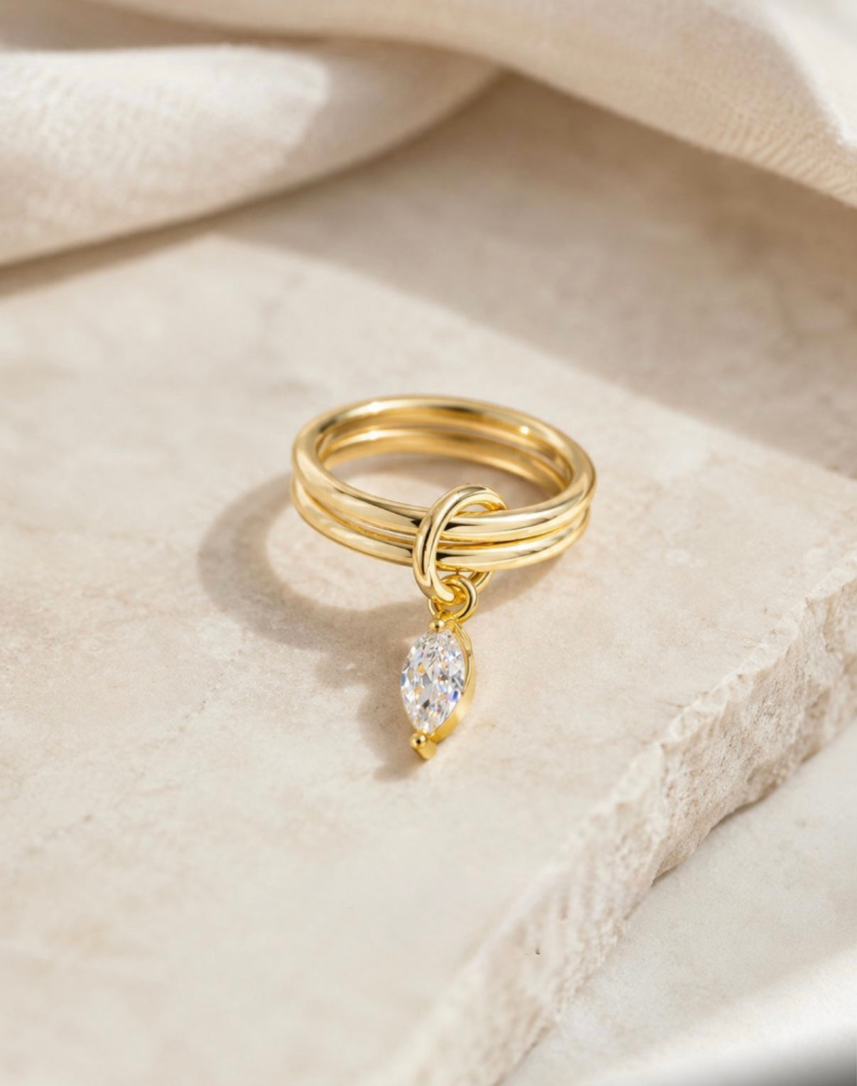 Double Band Knot Pinky Ring with Marquise Charm