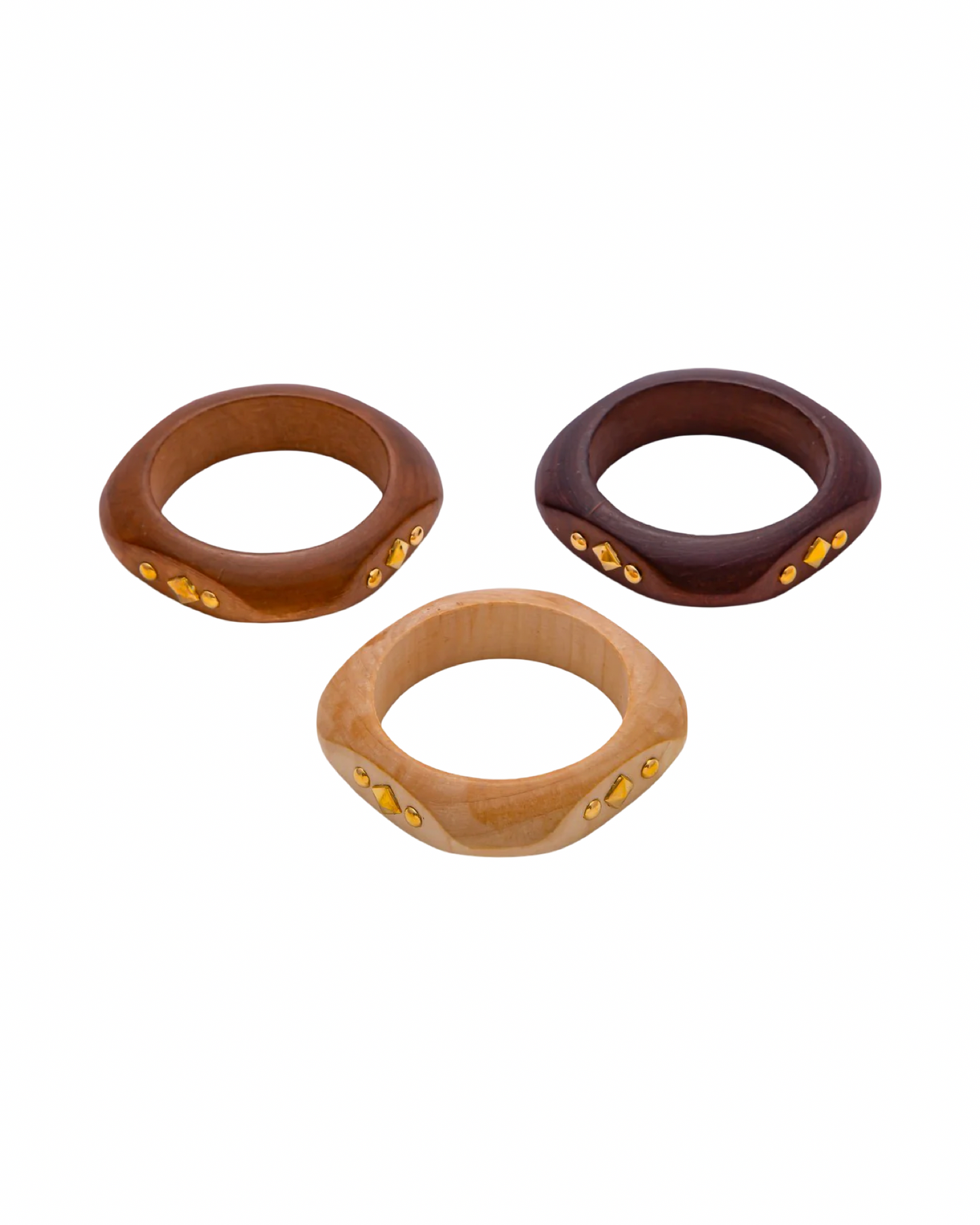 Gold Studded Chunky Wooden Bangle Bracelet | Statement Boho Bracelet