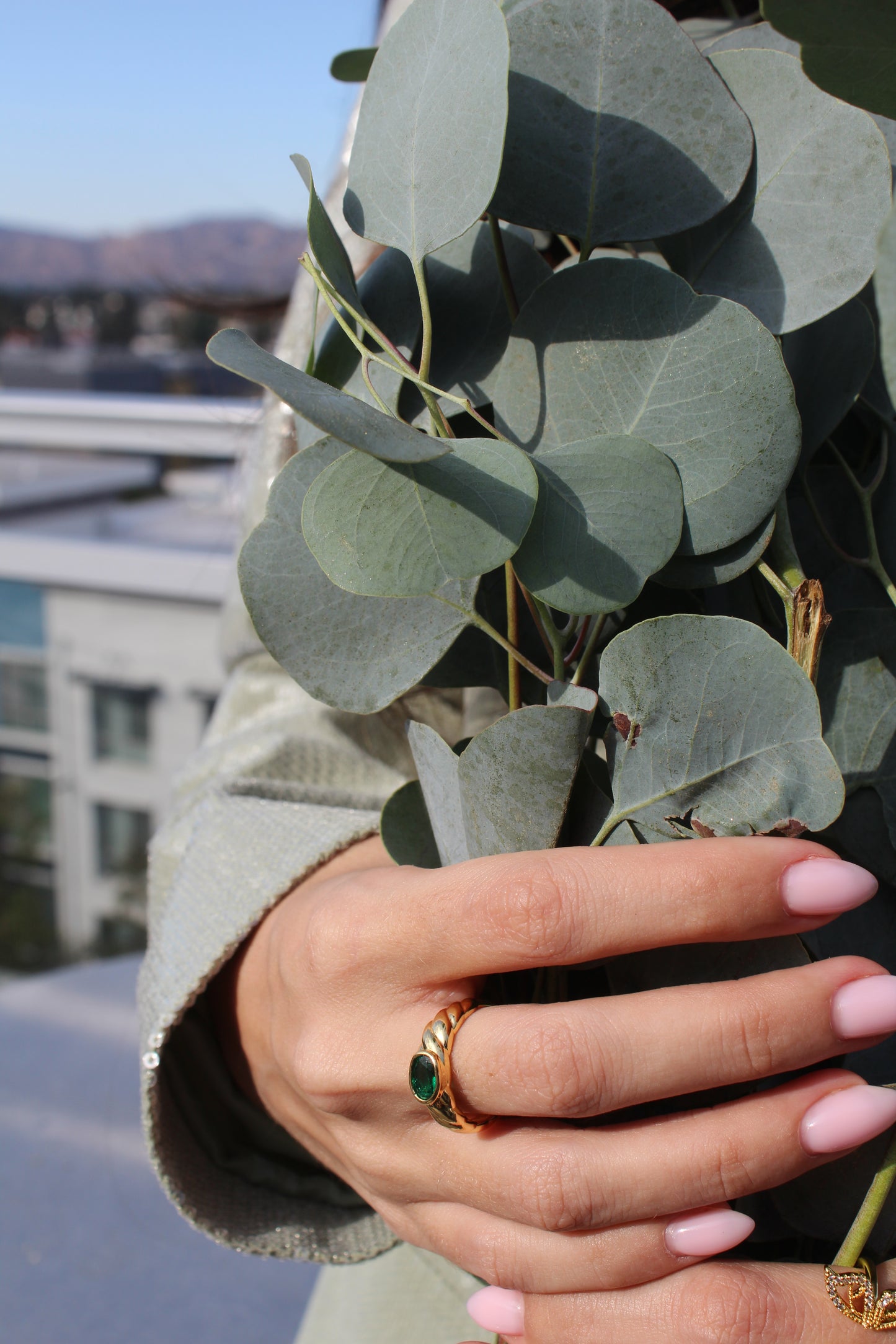 Emerald Green Croissant Ring