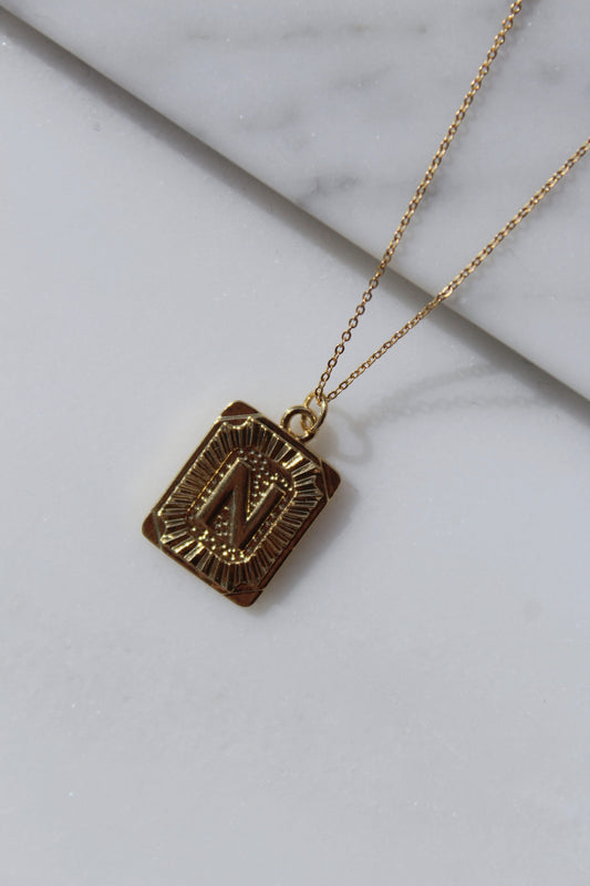 Gold Rectangle Block Letter Necklace