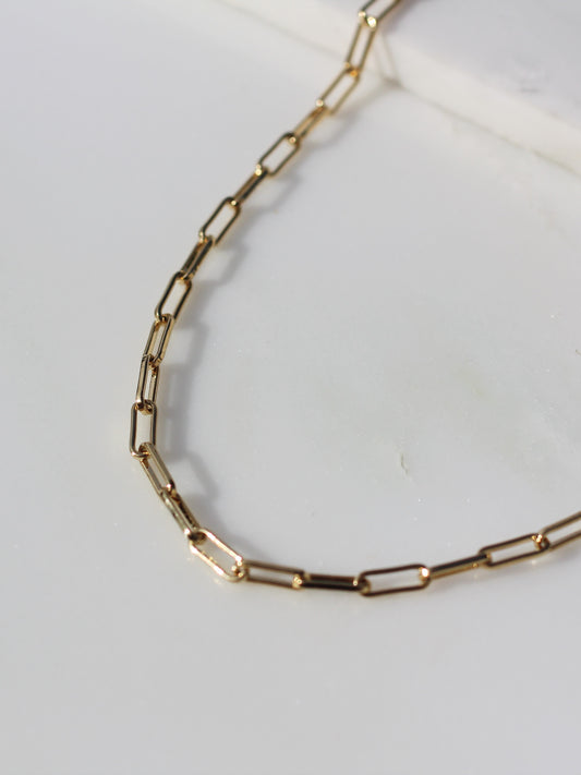 24k gold overlay on brass paperclip chain tarnish resistant adjustable links available in different lengths