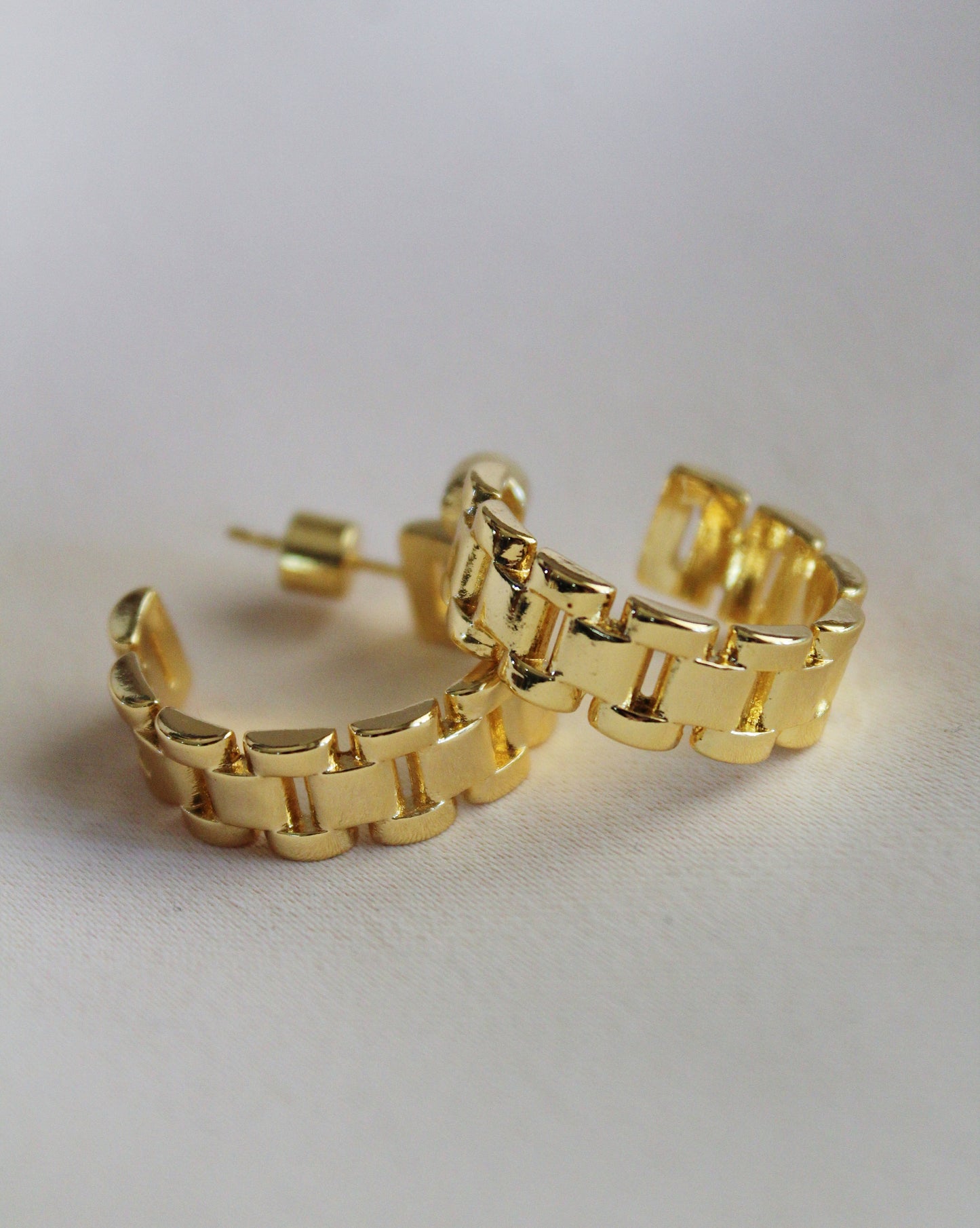 Watch Link Hoop Stud Earrings