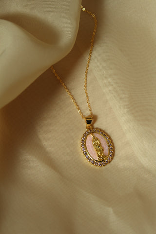 Pink Enamel Mother Mary Necklace