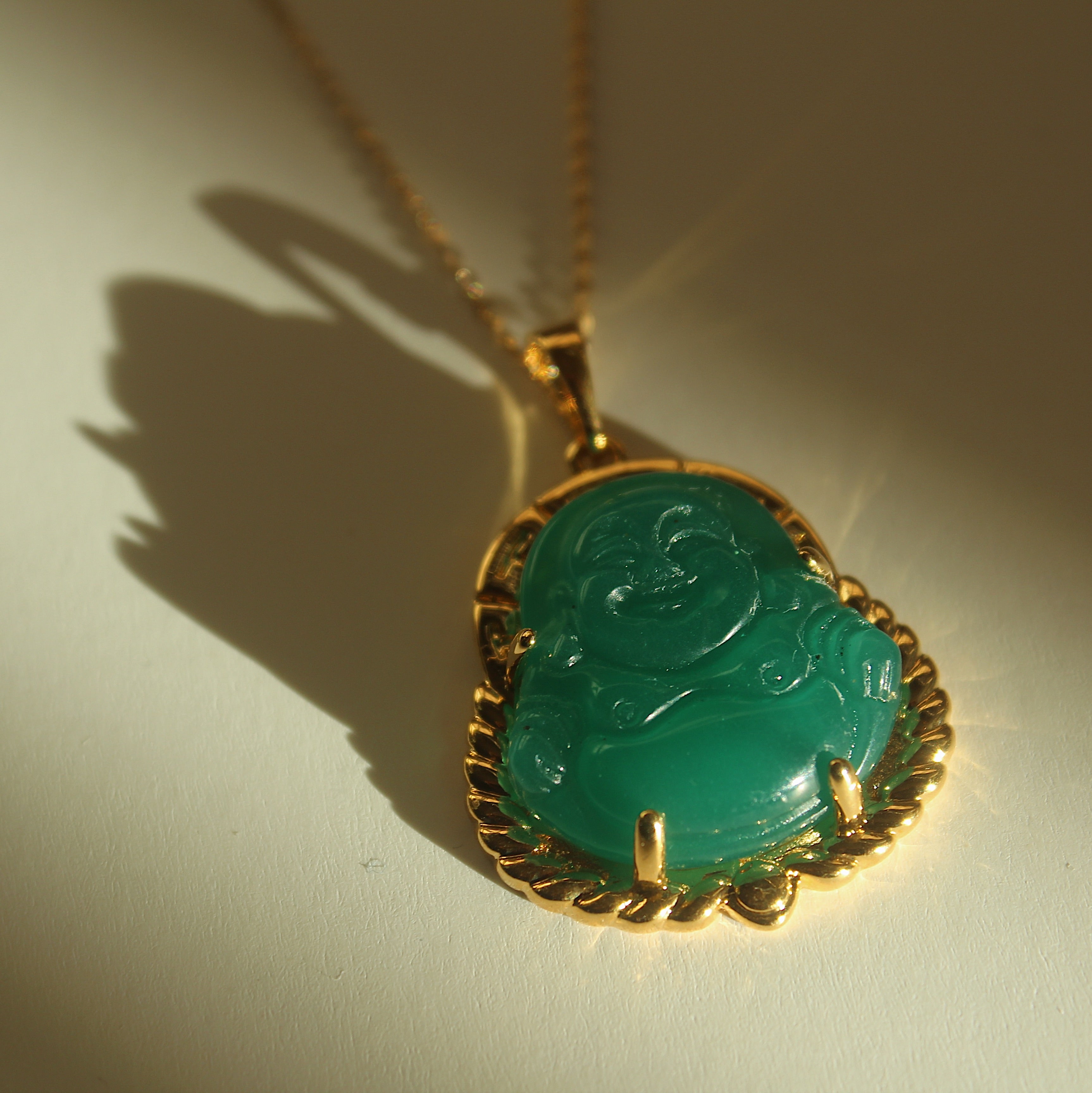 Small Green Happy Buddha, Jadeite Jade 18K White Gold Pendant, QY-0921 –  AriaDesignCollection