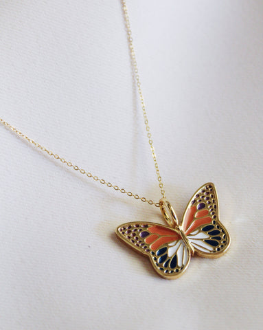 Mosaic Enamel Butterfly Necklace